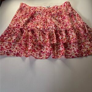 J. Crew Red and White Ruffled Skater Mini Skirt